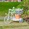 Glitzhome® 18" White Metal Tricycle Planter Stand with Solid Wood Tray